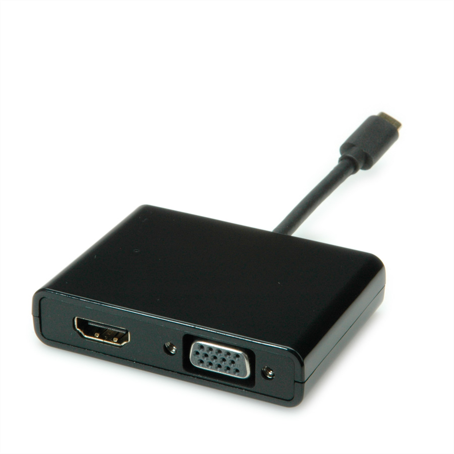 STANDARD Display Adapter USB Typ C - VGA+HDMI, schwarz, 0,1 m