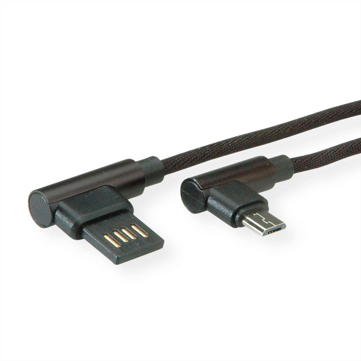 ROLINE USB 2.0 Kabel gewinkelt Typ A reversibel Micro B ST/ST schwarz 0,8m