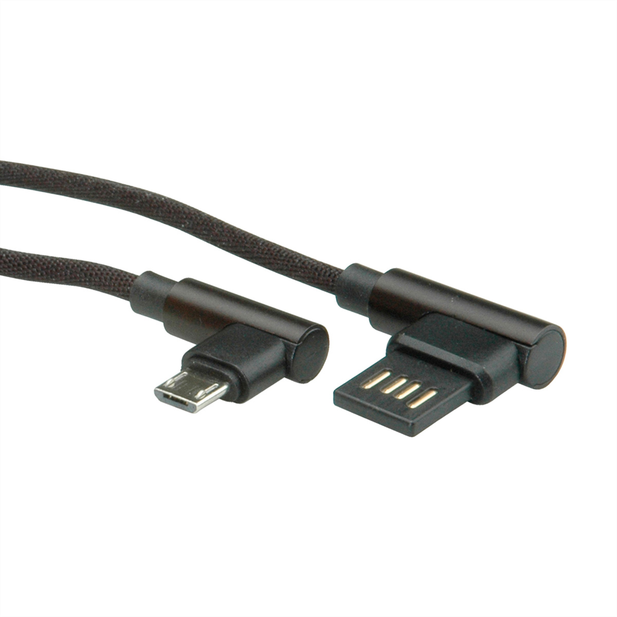 ROLINE USB 2.0 Kabel gewinkelt Typ A reversibel Micro B ST/ST schwarz 0,8m
