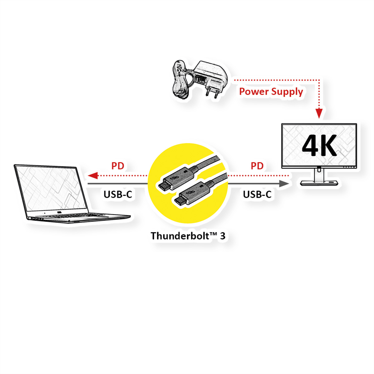 ROLINE Thunderbolt 3 Kabel, 20G, 5A, ST/ST, schwarz, 1,0 m (11.02.9041)