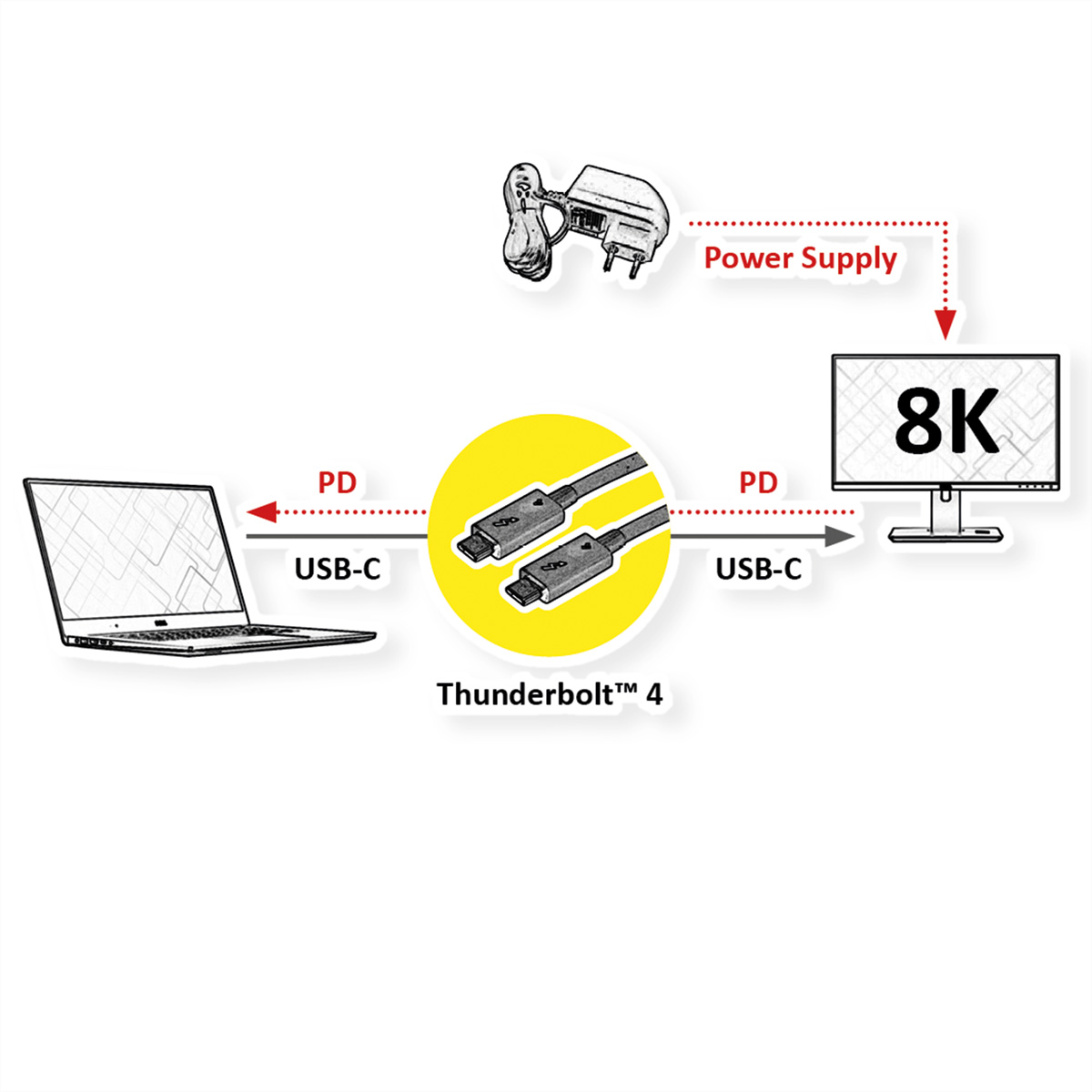 ROLINE Thunderbolt™ 4 Kabel, C-C, ST/ST, 40Gbit/s, 0,8  (BILD2)