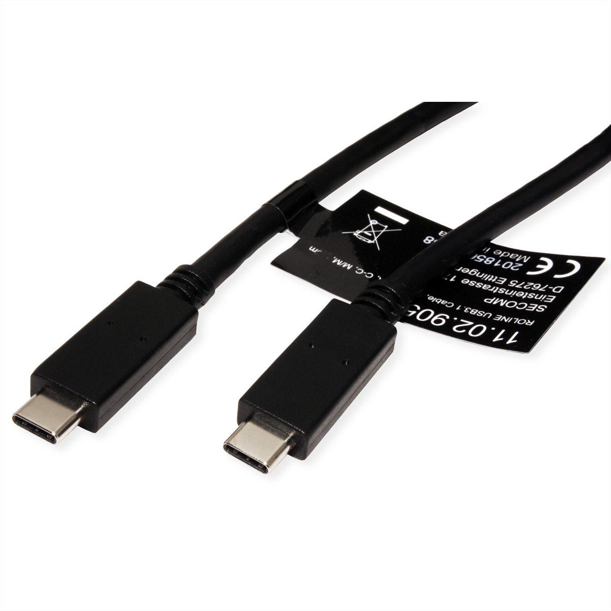 ROLINE USB 3.2 Gen 2 Kabel, mit PD 20V5A, Emark, C-C, ST/ST, schwarz, 2 m (11.02.9055)