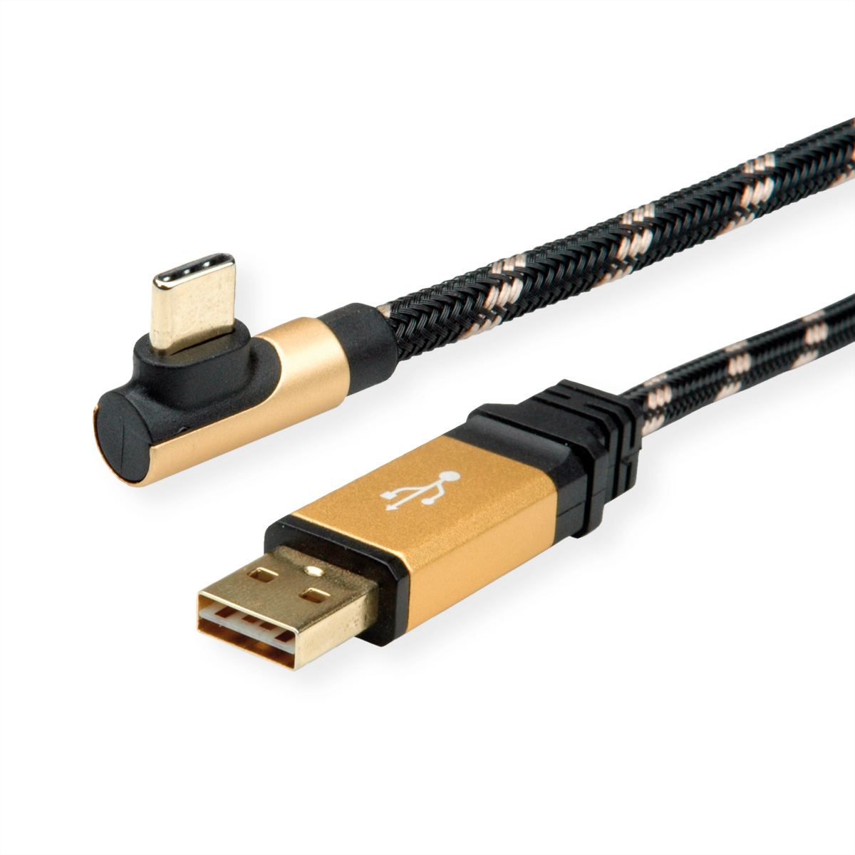 ROLINE GOLD USB 2.0 Kabel, USB A reversibel, ST - USB C ST 90° gewinkelt, 1,8 m (11.02.9061)