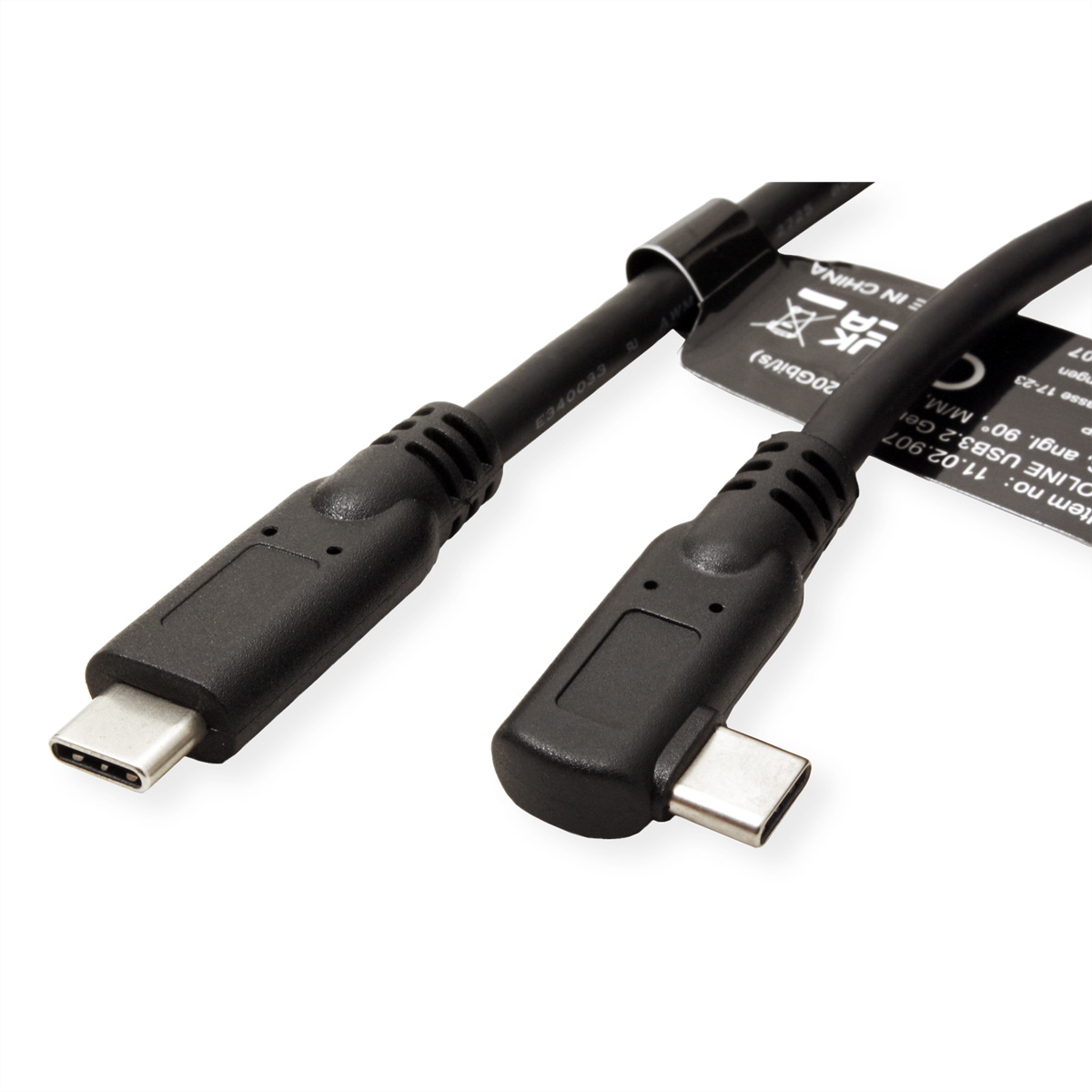 ROLINE USB 3.2 Gen 2x2 Kabel, PD 20V5A, Emark, C-C, ST/ST, 1x 90° gew., 20 Gbit/s, schwarz, 1 m (11.