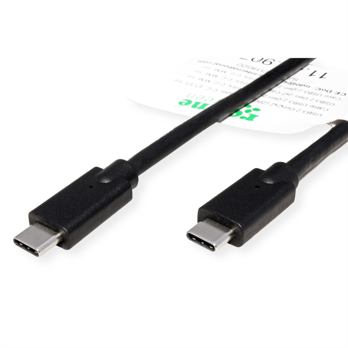 ROLINE GREEN USB 3.2 Gen 2x2 Kabel, Emark, C-C, ST/ST, 20Gbit/s, 100W, schwarz, 2 m