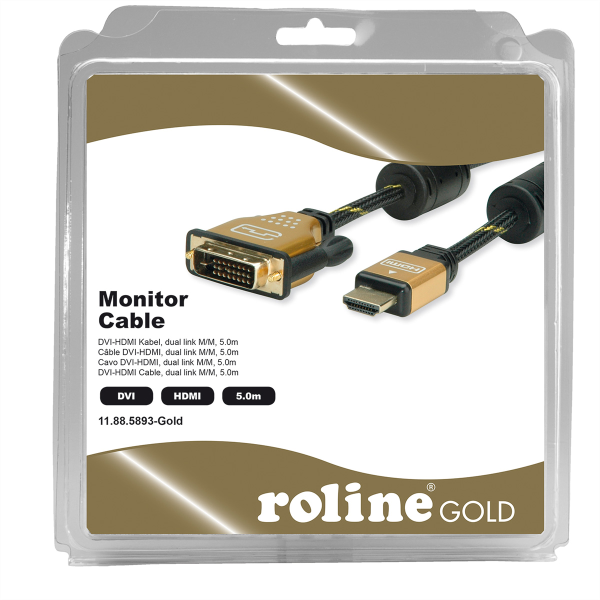 ROLINE Gold - Videokabel - Dual Link - HDMI / DVI - DVI-D (M) bis HDMI (M) - 5 m - Doppelisolierung