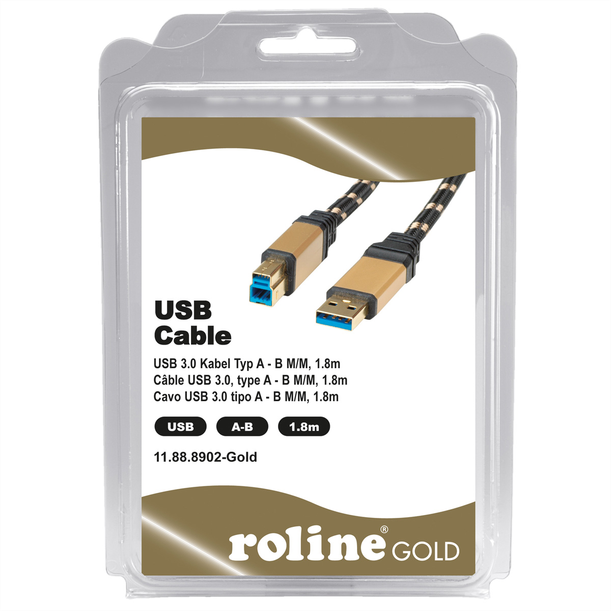ROLINE GOLD USB3.0 Kabel, A-B,ST/ST,1, 8mRetail im Blister