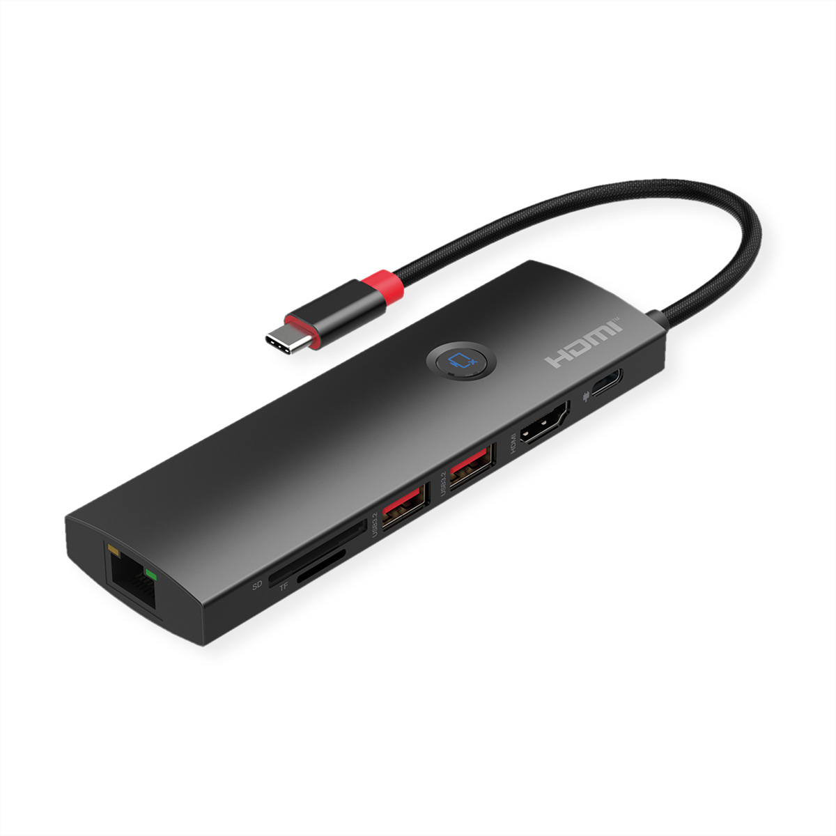 ROLINE USB 3.2 Gen2 Typ C Multiport Dockingstation, HDMI 4K60, USB 3.2 Gen2, USB-C PD, LAN, SD-Card Reader