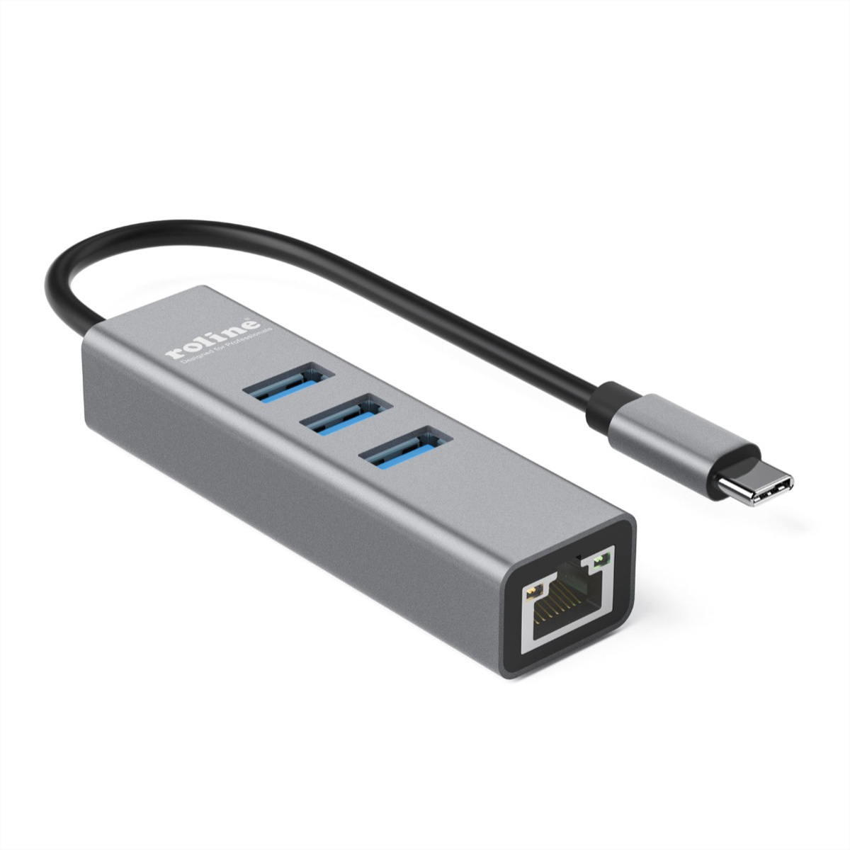 ROLINE USB Typ C zu Gigabit Ethernet Konverter + Hub 3x