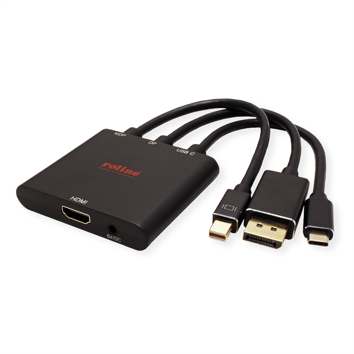 ROLINE Adapterkabel Mini DisplayPort / DisplayPort / Typ C - HDMI, 0,15 m, Aktiv