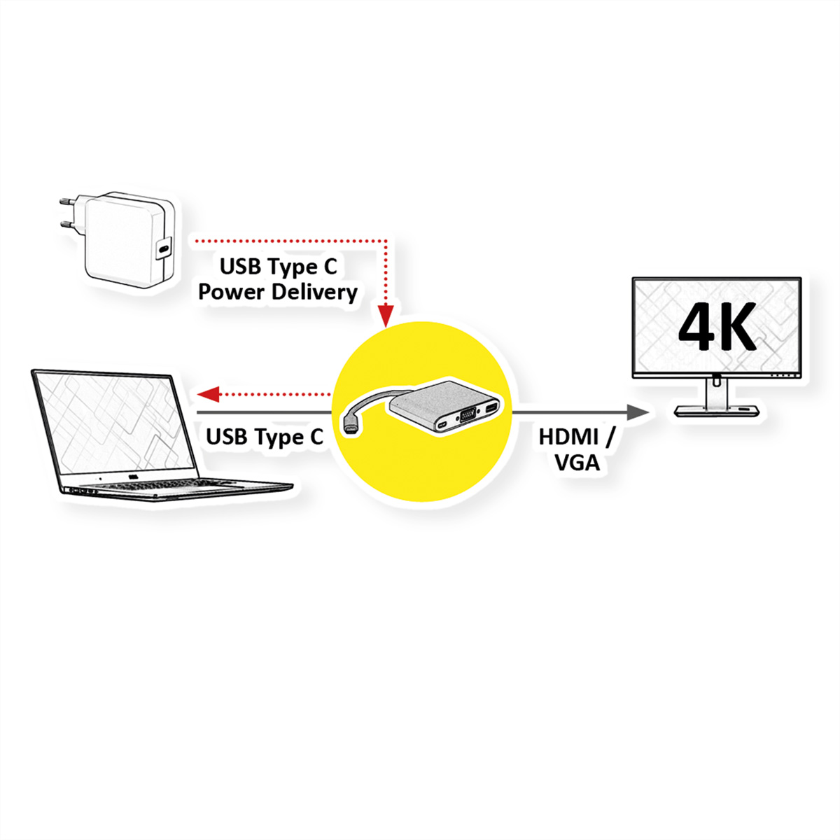 ROLINE GOLD Display Adapter USB Typ C - VGA / HDMI / C (PD) (12.03.3155)