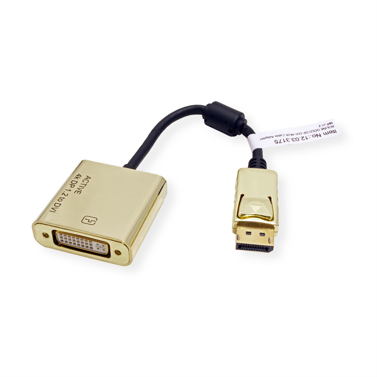 ROLINE GOLD 4K DisplayPort-DVI Adapter, Aktiv, v1.2, DP ST - DVI BU (12.03.3175)