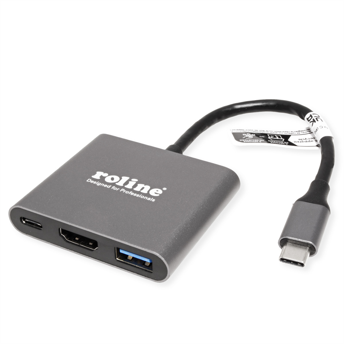 ROLINE Display Adapter USB Typ C - HDMI, USB 3.2 Gen 1 Typ A, Typ C PD