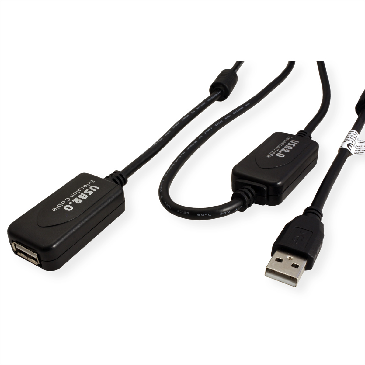 STANDARD USB 2.0 Verlängerung, aktiv, mit Repeater, schwarz, 15 m