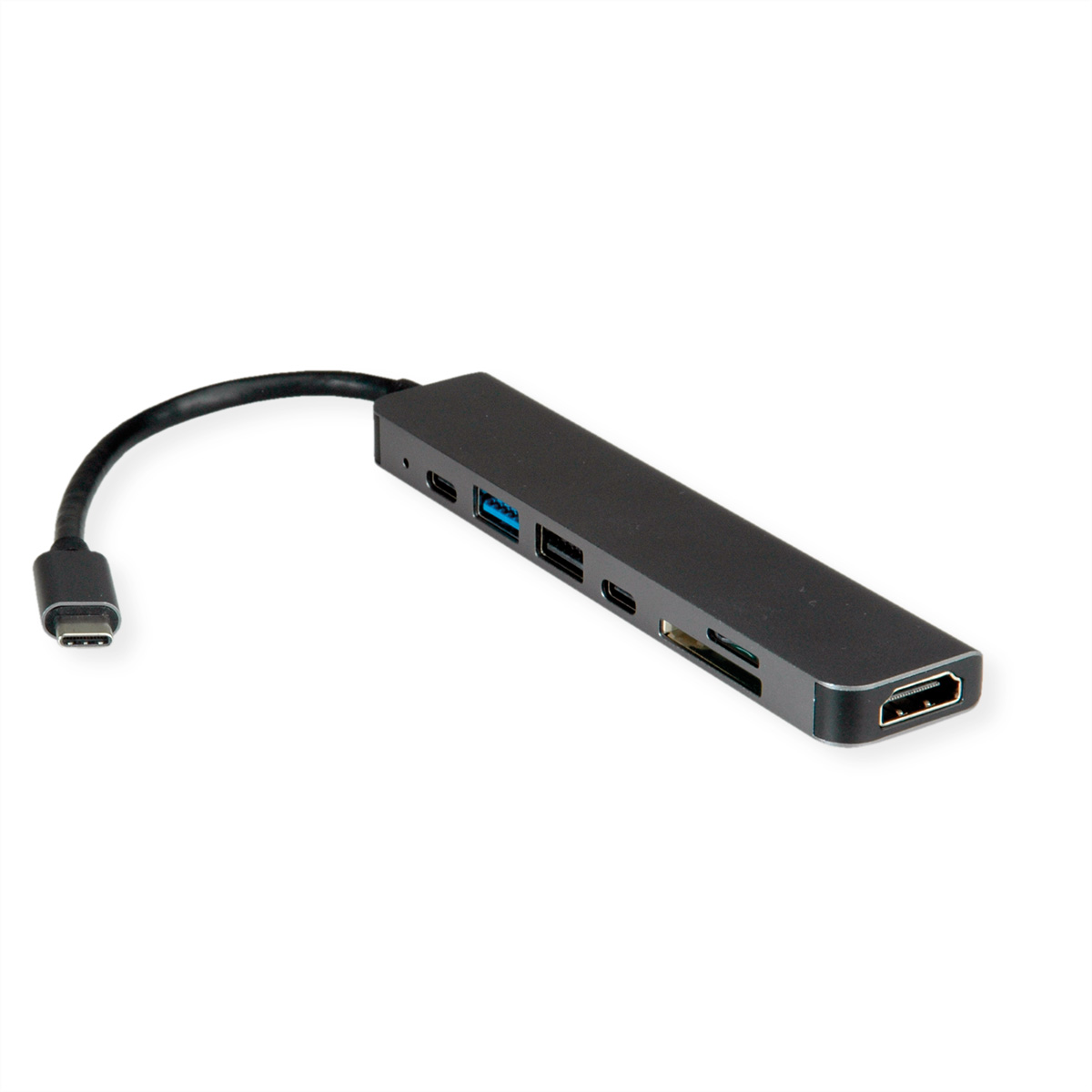 VALUE USB Typ C Dockingstation, HDMI 4K60, 2x USB2.0 (A+C) + 1x USB3.2 Gen1 (A), 1x PD, 1x SD/TF