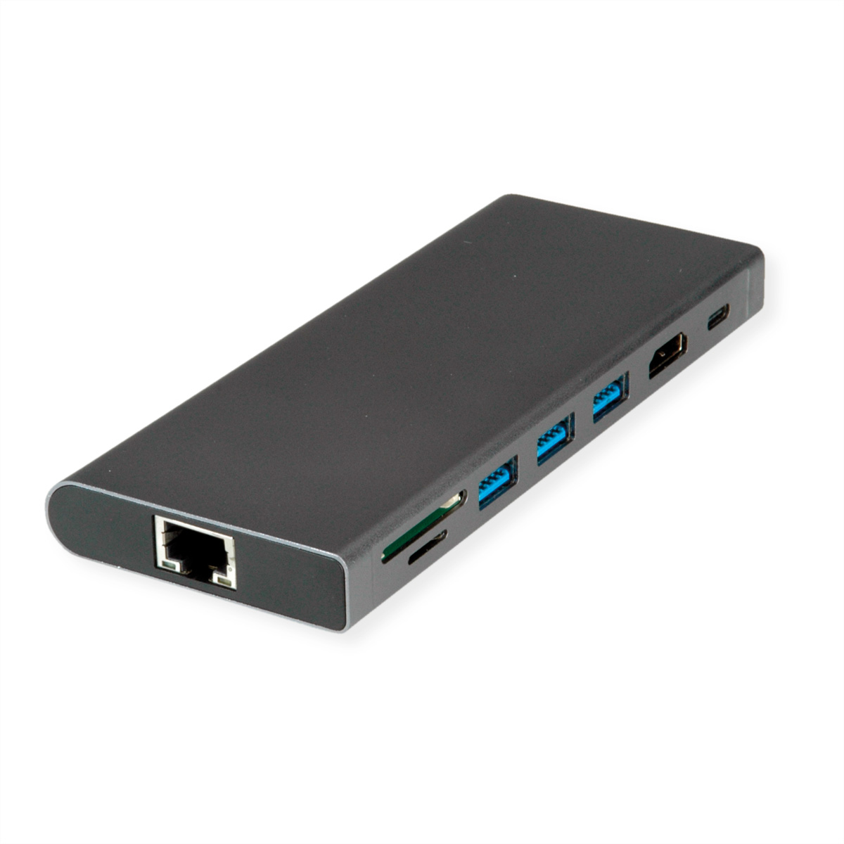 VALUE USB Typ C Dockingstation, HDMI 4K60, 4x US3.2Gen1 (1x C + 3x A), 1x PD, 1x SD/TF, 1x RJ45, 1x 3.5mm