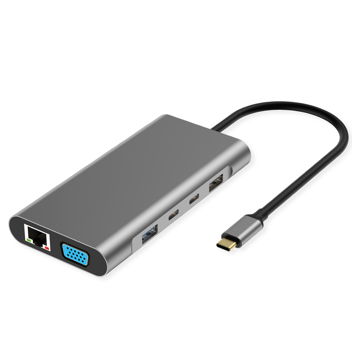 VALUE USB Typ C Dockingstation, 2x HDMI (4K60 und 4K30), 1x DP 4K60, 1x VGA, 1x Gb Ethernet, 2x USB C, 2x USB A (3.2 Gen1 und USB 2.0, 1x Type C PD