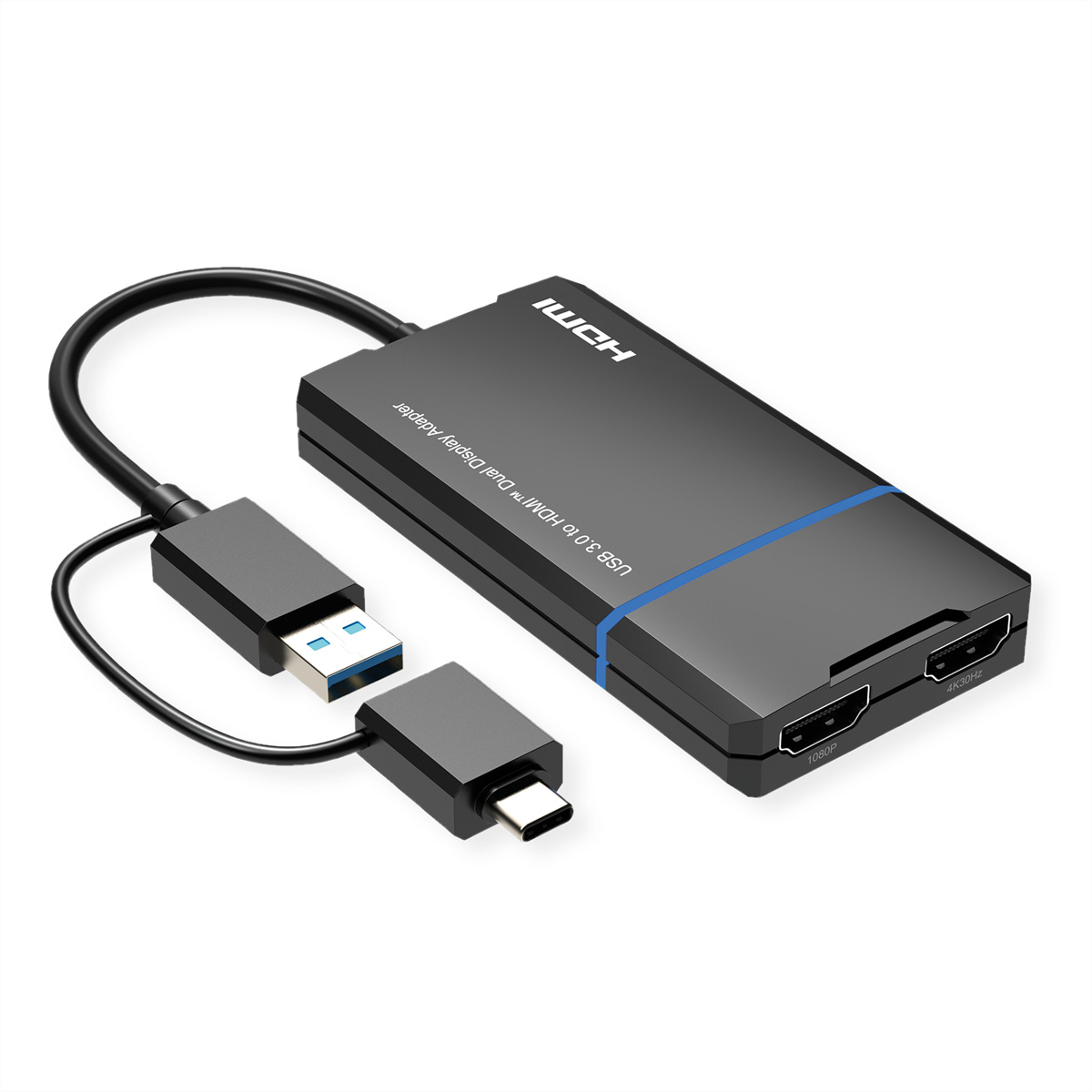 VALUE USB Display Adapter, USB Typ A+C - 2x HDMI