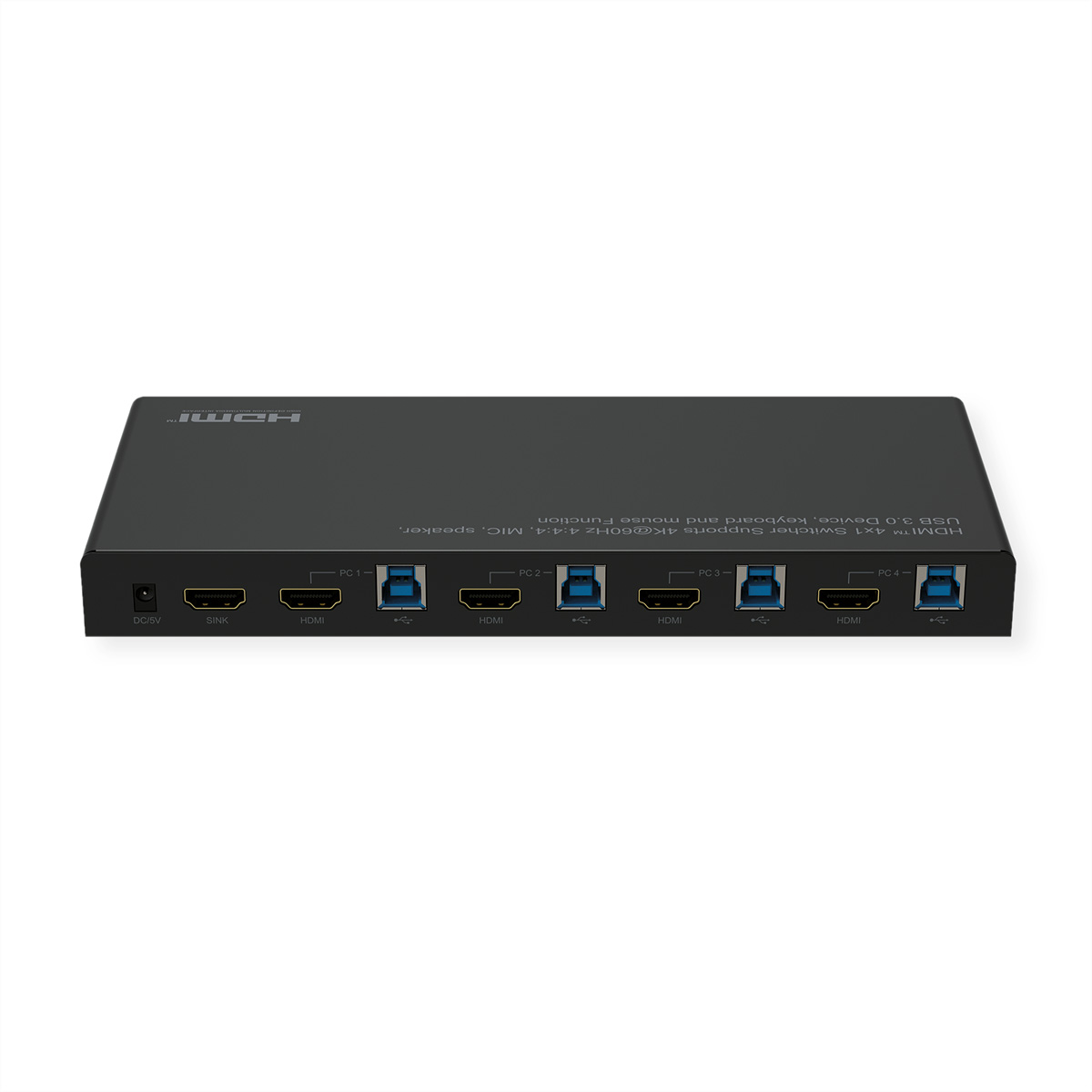 ROLINE KVM Switch, HDMI 4K, USB, 1 User - 4 PC, mit 3-Port USB-Hub