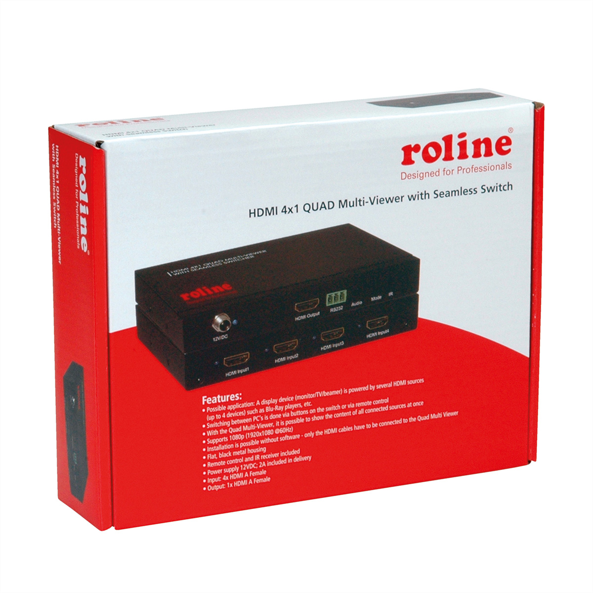 ROLINE HDMI 4x1 QUAD Multi-Viewer Switch, nahtlose Umschaltung (14.01.3569)