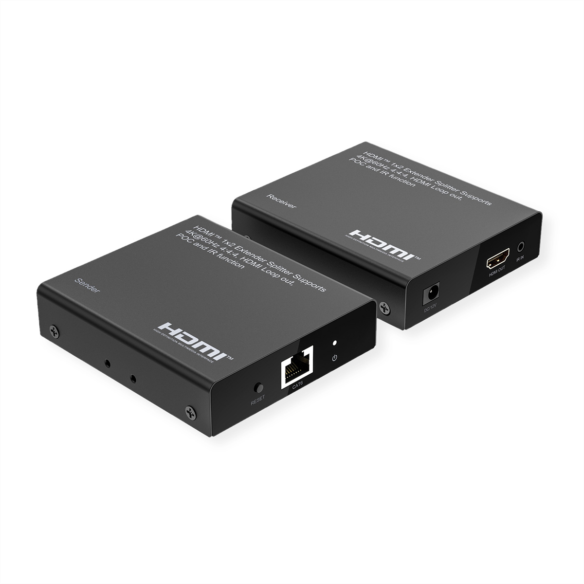 ROLINE HDMI Extender und Splitter, 1x2, über Kat.6A, 70m, 4K60Hz