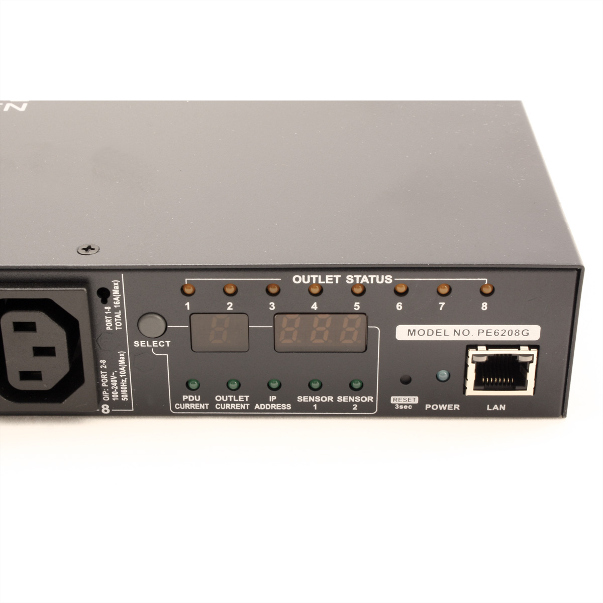 ATEN PE6208G IP-Fernschaltsteckdose, 8 Port, 1HE, 7x C13, 1x C19, 16A, Energiemessung