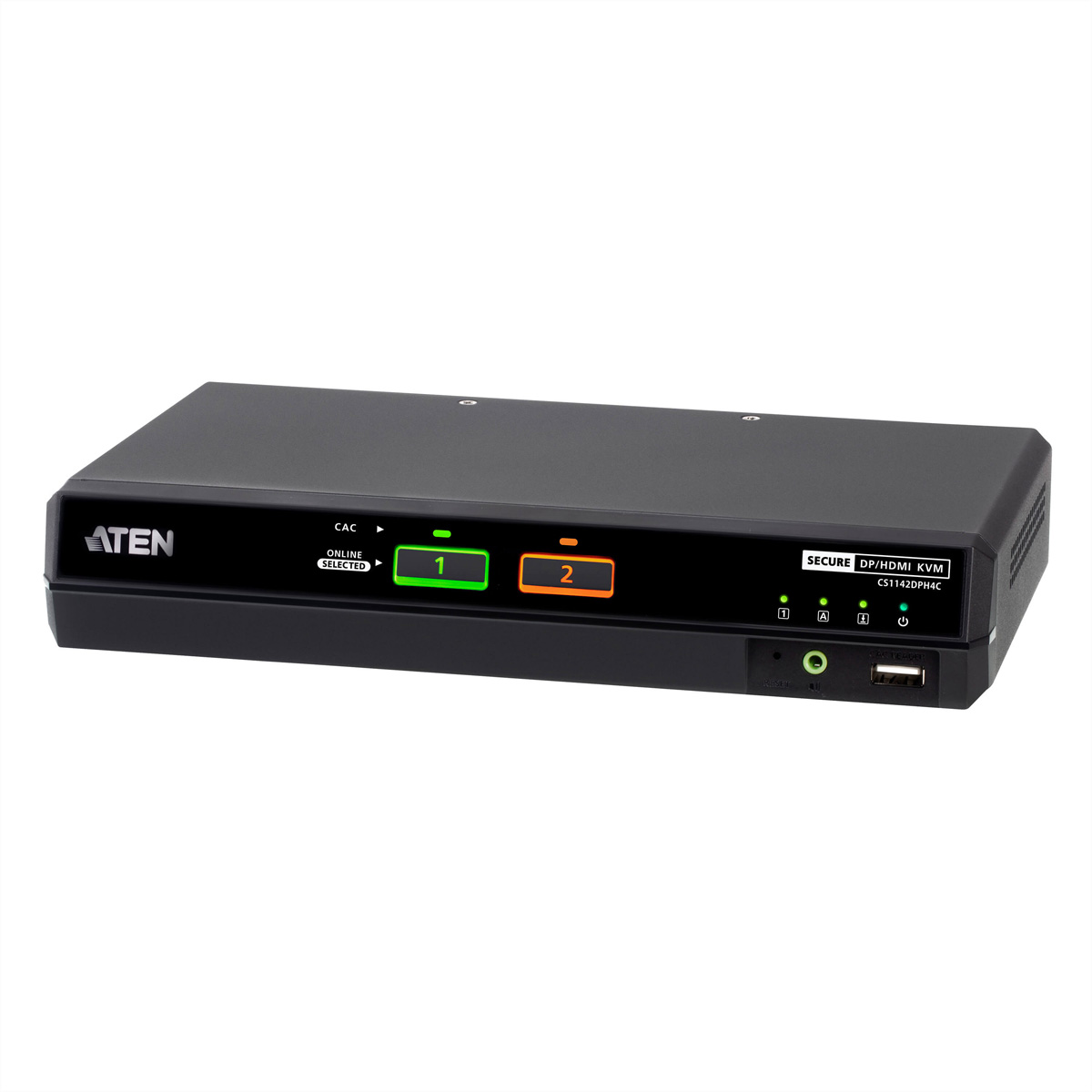 ATEN CS1142DPH4C 2-Port USB 5K DP/HDMI, Dual Bildschirm Universal Secure KVM Switch mit Cardreader KVM-Switch, DisplayPort