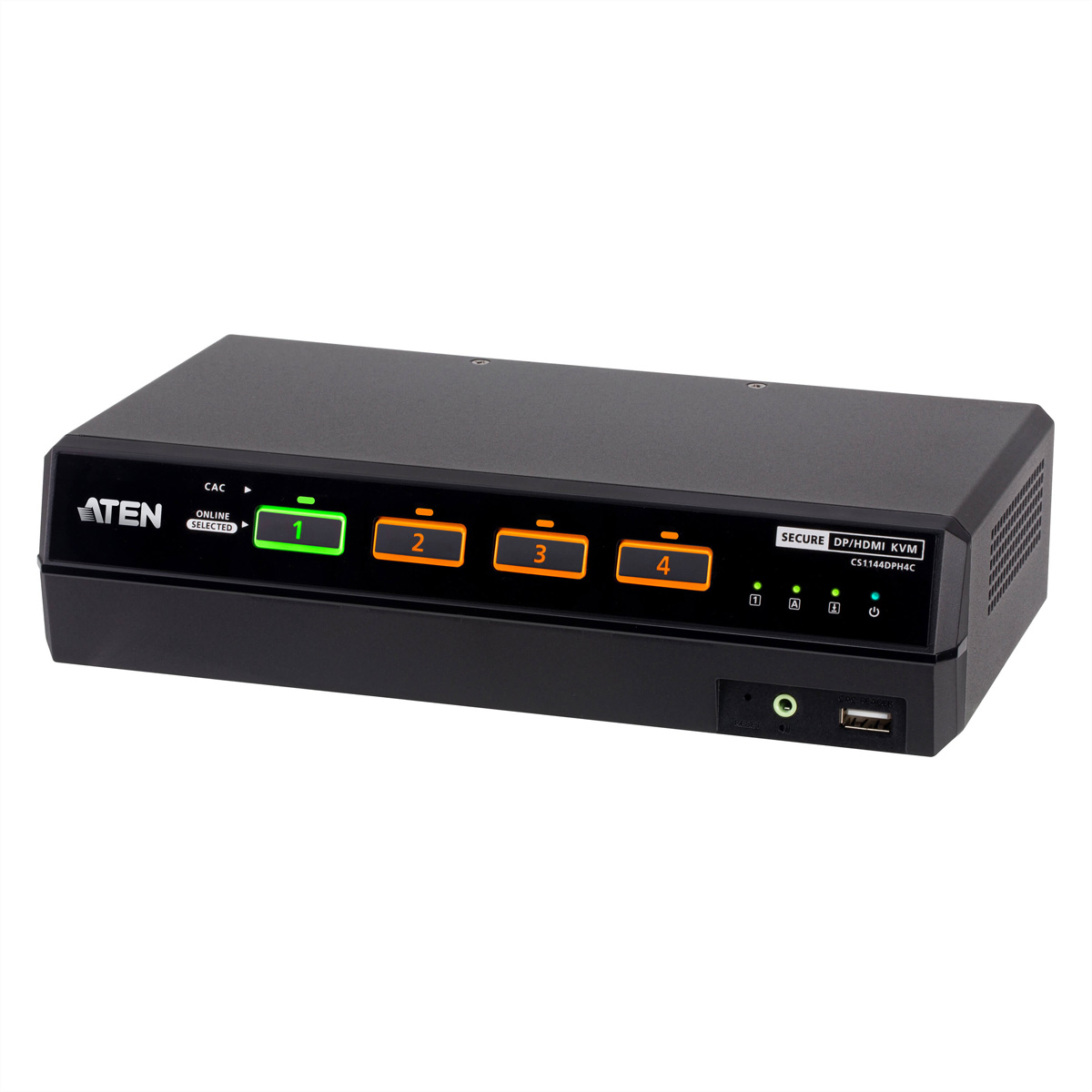 ATEN CS1144DPH4C 4-Port USB 5K DP/HDMI, Dual Bildschirm Universal Secure KVM Switch mit Cardreader KVM-Switch, DisplayPort