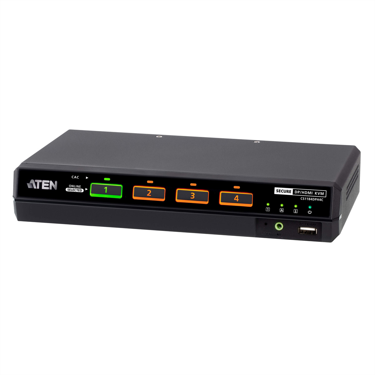 ATEN CS1184DPH4C 4-Port USB 5K DP/HDMI, Single Display Universal Secure KVM Switch mit Cardreader KVM-Switch, DisplayPort