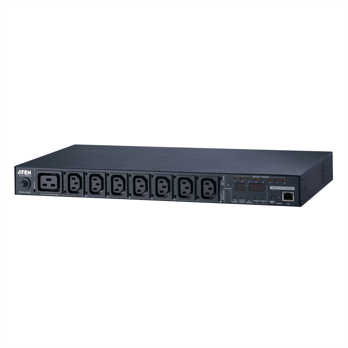 ATEN PE6208G IP-Fernschaltsteckdose, 8 Port, 1HE, 7x C13, 1x C19, 16A, Energiemessung IP Power Switch