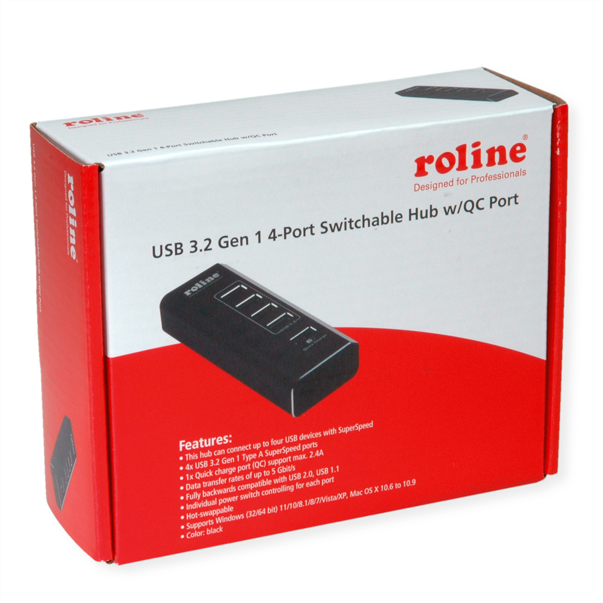 ROLINE USB3.2 Gen1 Hub 5x 4x A+ 1x QC Ports einzeln schaltbar