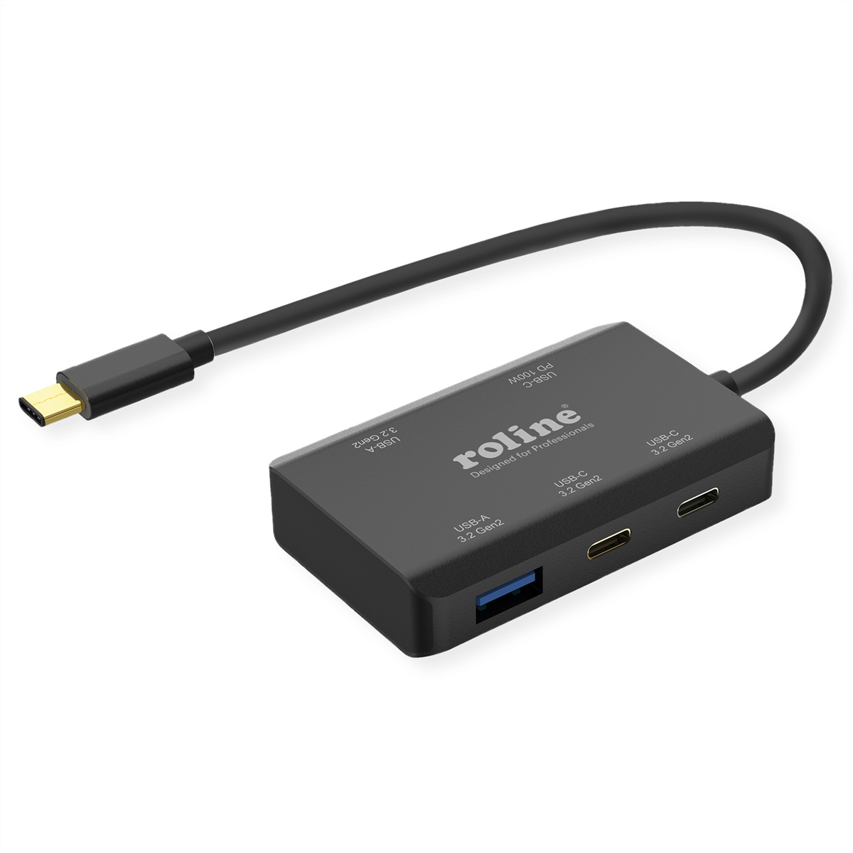 ROLINE USB 3.2 Gen 2 Hub, 4fach (2x USB-A + 2x USB-C), PD, Typ C Anschlusskabel