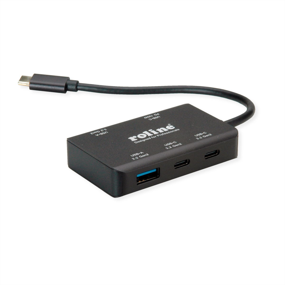 ROLINE USB 3.2 Gen 2 Hub, 4fach (2x USB-A + 2x USB-C), PD, Typ C Anschlusskabel