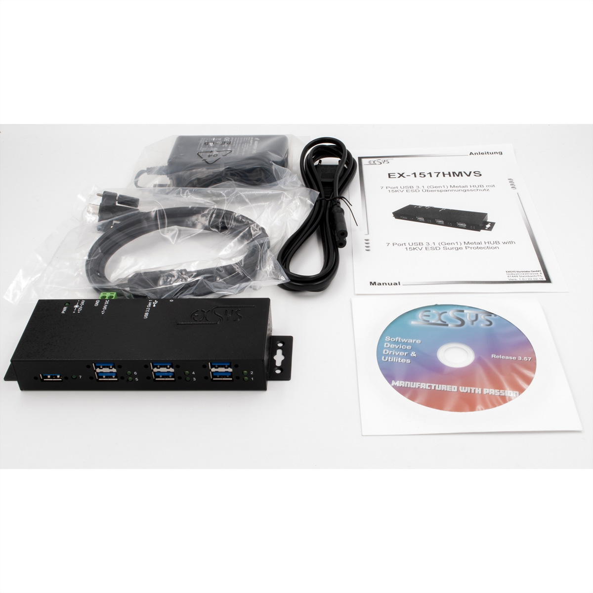 EXSYS EX-1517HMVS 7 Port Managed USB 3.2 Gen1 Metall HUB  (BILD2)