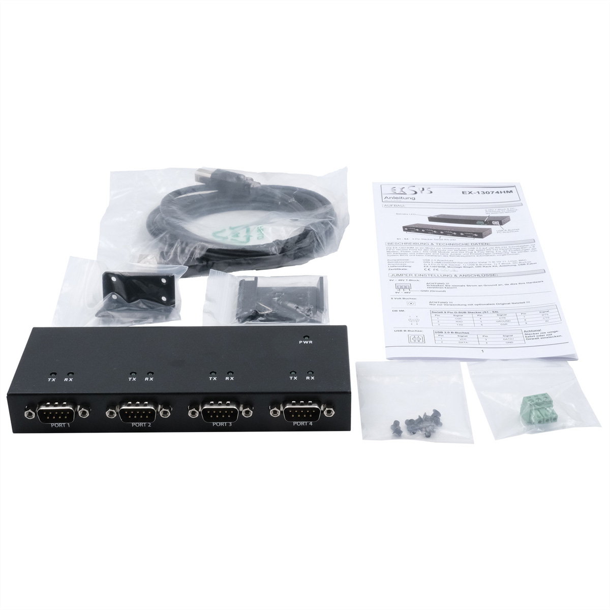 EXSYS EX-13074HM USB 2.0 zu 4 x Seriell RS-232 Ports  (BILD2)