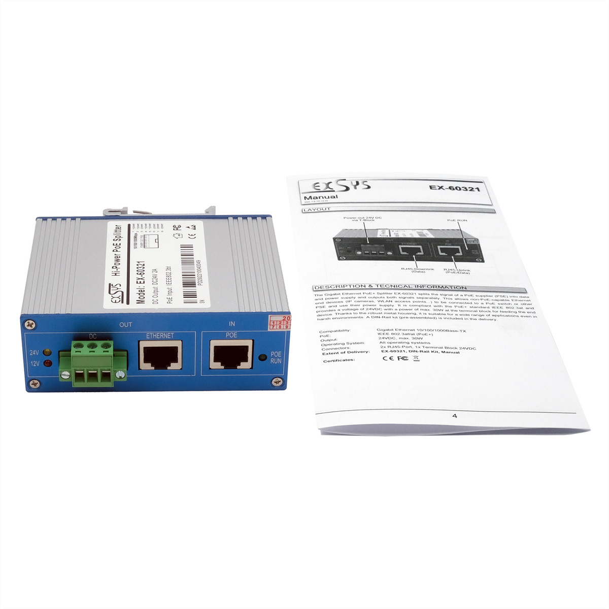 EXSYS EX-60321 10/100/1000M PoE++ Splitter