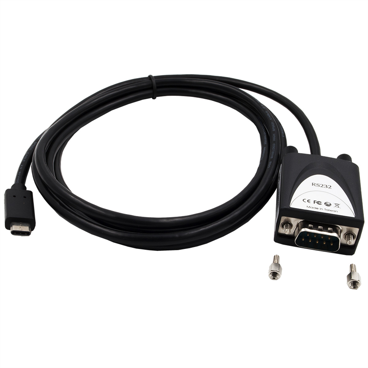 EXSYS EX-2311-2IS USB2.0 C zu 1 x RS-232 1,8m 15KV Überspannungsschutz FTDI Chip-Set, schwarz, 1,8 m USB-Seriell Konverter