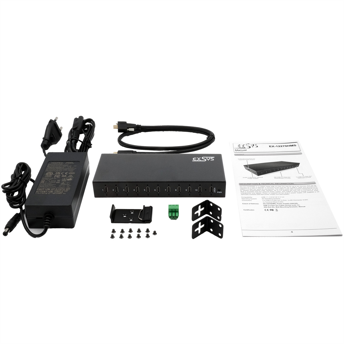 EX-12277HMS 10-Port USB 3.2 Gen 2 Metall HUB, mit 10x  (BILD2)