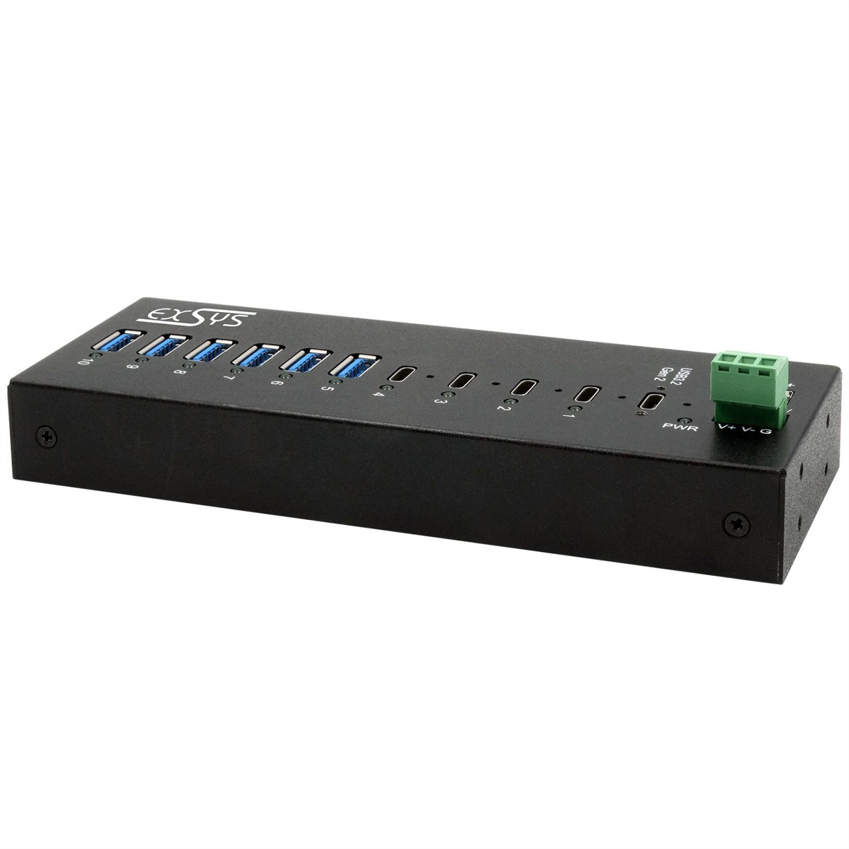 EXSYS EX-12280HMS 10-Port USB 3.2 Gen 2 Metall HUB, mit 4x C-Anschlüsse und 6x A-Anschlüsse