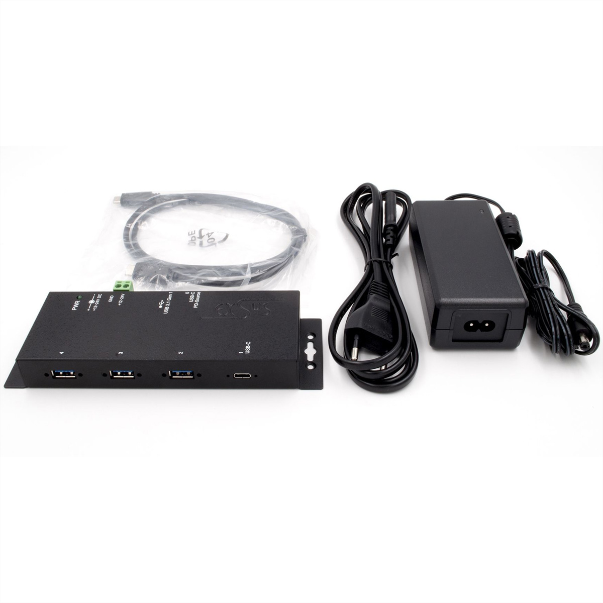 EXSYS EX-1191HMVS-PD 4-Port-USB-3.2 Gen 1 Metall HUB mit USB-PD Aufladung