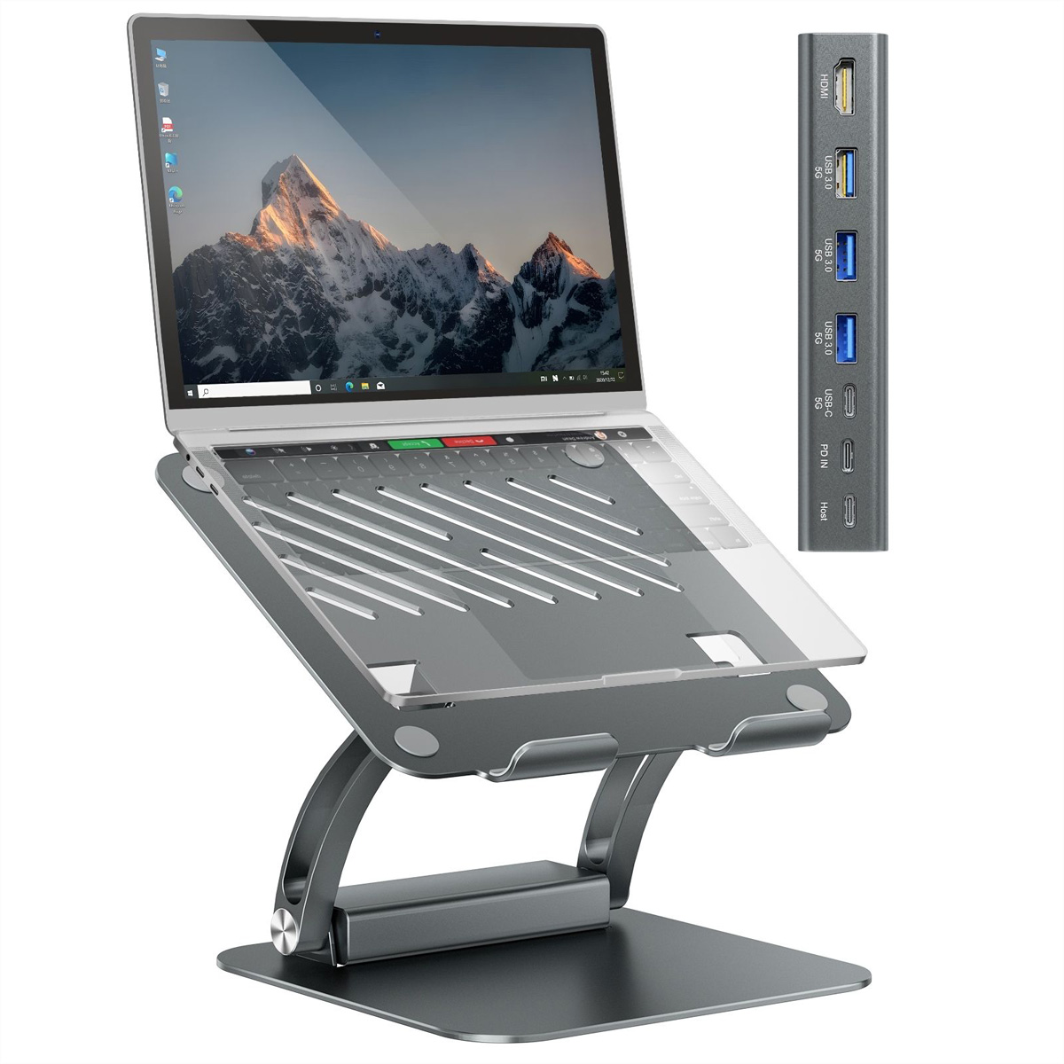 EXSYS EX-1224HM Laptopständer mit abnehmbarer 7 in 1 USB-C Dockingstation