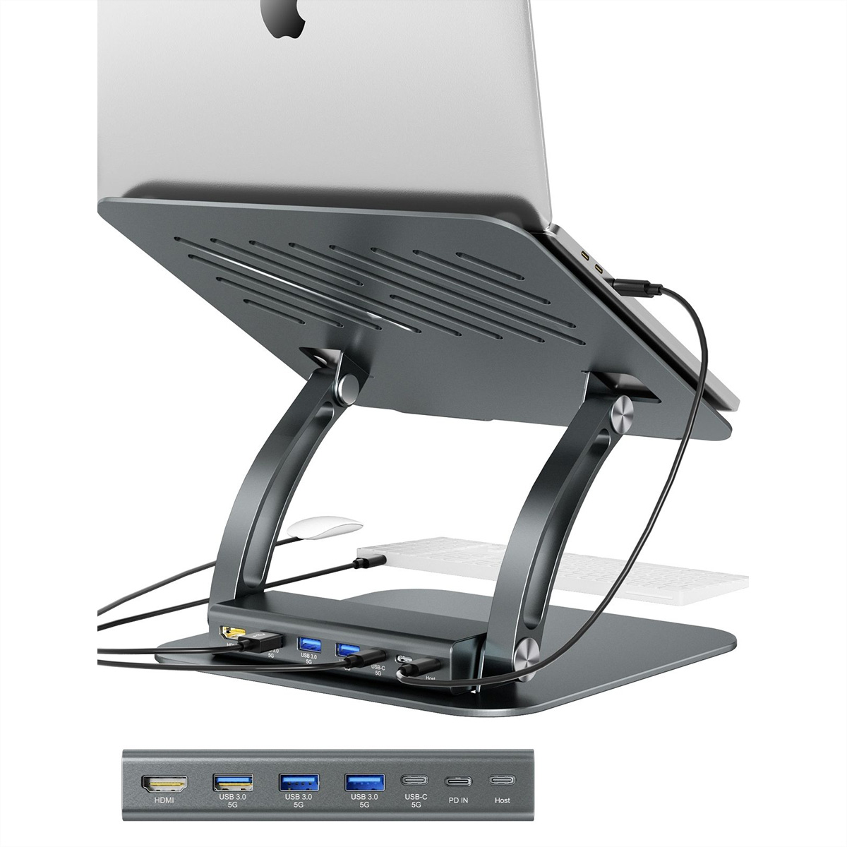 EXSYS EX-1224HM Laptopständer mit abnehmbarer 7 in 1 USB-C Dockingstation