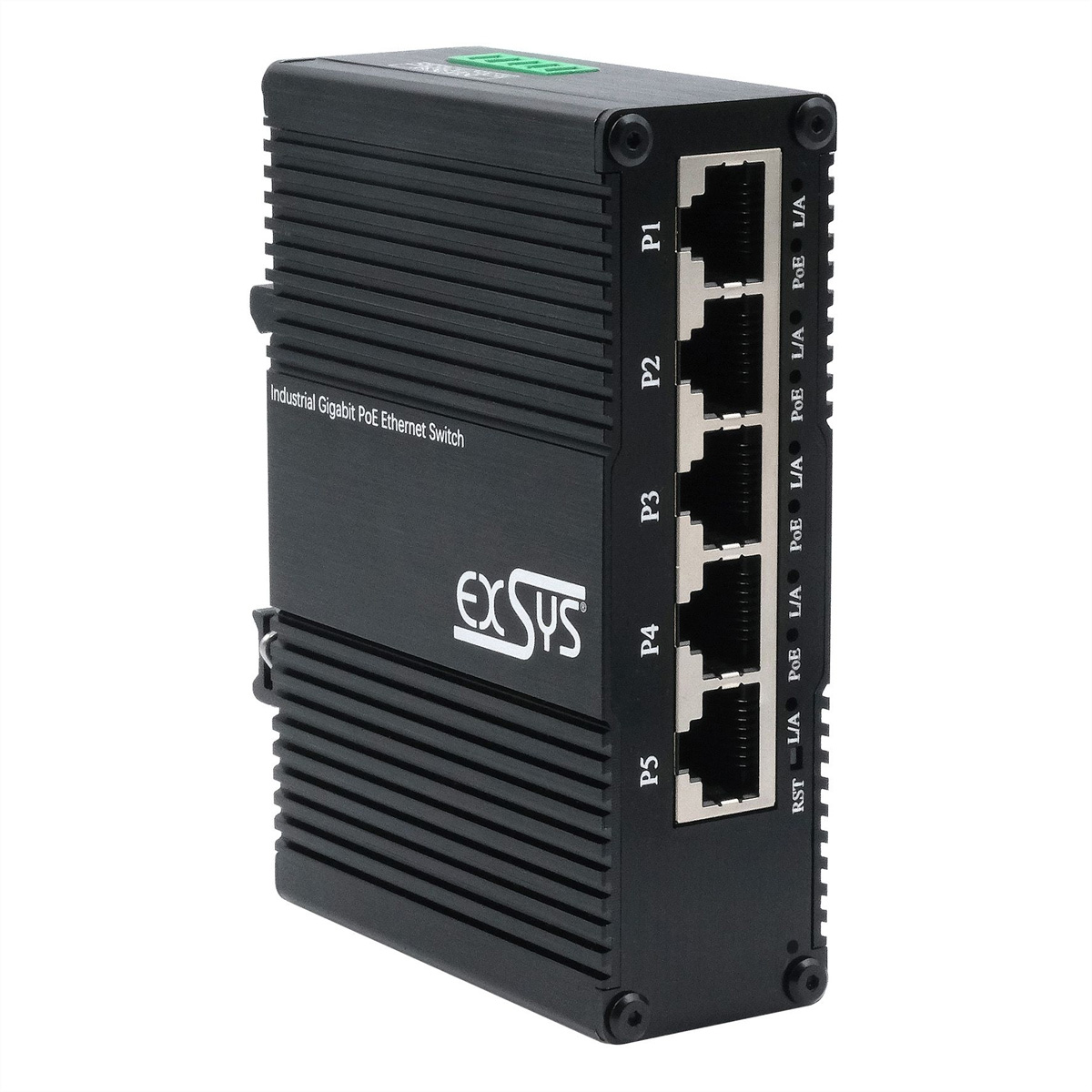 EXSYS EX-62030MPOE Mini 5-Port Industrial Gigabit PoE+ Switch, Web-Managed Netzwerk-Switch