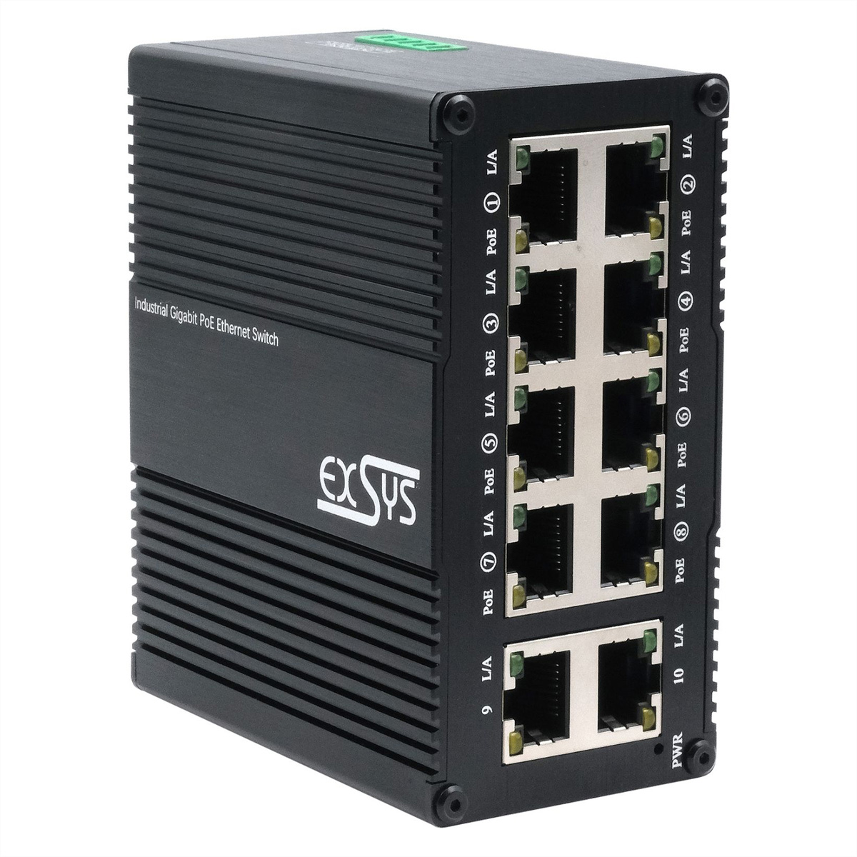 EXSYS EX-62026PoE 10-Port Industrie-Ethernet-PoE-Switch, 8x PoE + 2-Port 10/100/1000Tx Netzwerk-Switch
