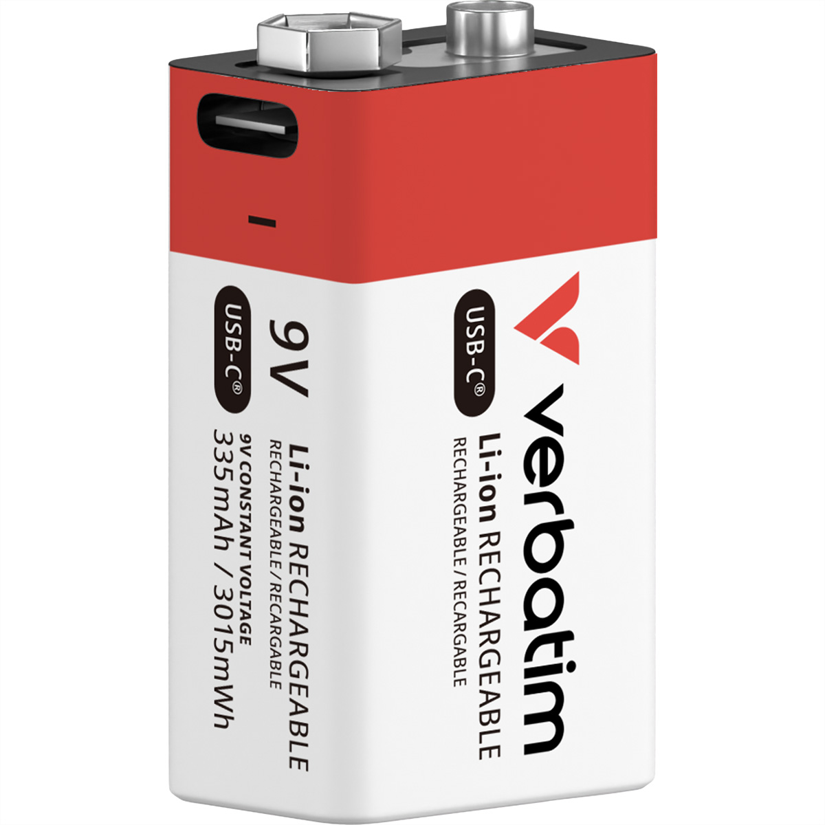VERBATIM 9V-Akku mit USB-C-Anschluss Li-Ion 335mAh Li-Ion Akku