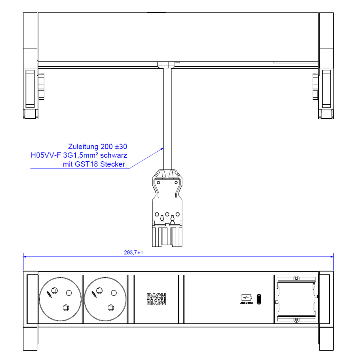 BACHMANN DESK2 2xUTE 1xUSB C 60W 1xCM 0,2m GST18 902.955 902.955 (BILD2)