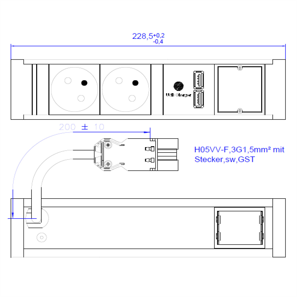 BACHMANN VENID 2xUTE 1xUSB Charger 1xCM 0,2m GST18, 936.002 (BILD2)