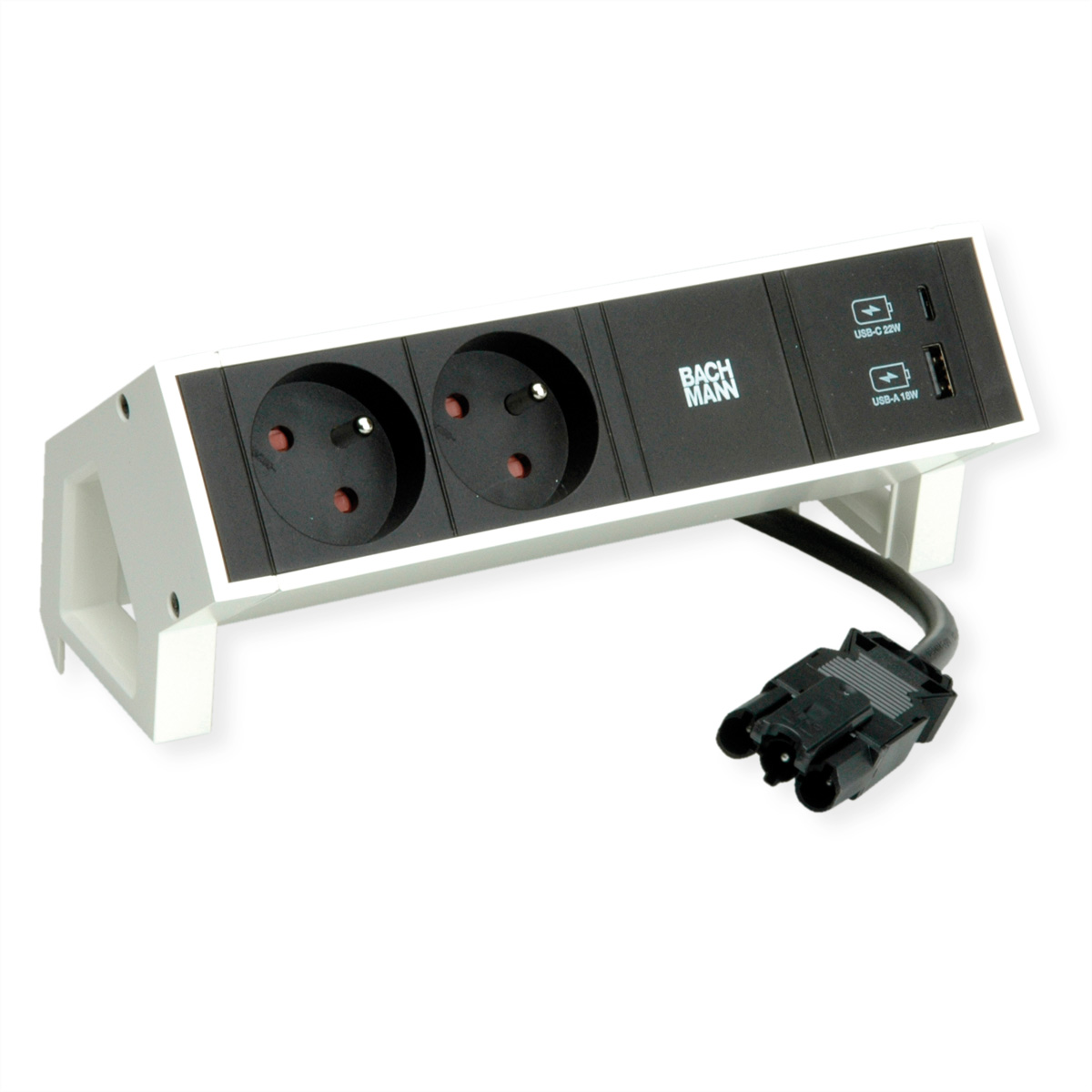 BACHMANN DESK2 2xUTE 1xUSB A/C 22W 0,2m GST18 RAL9010