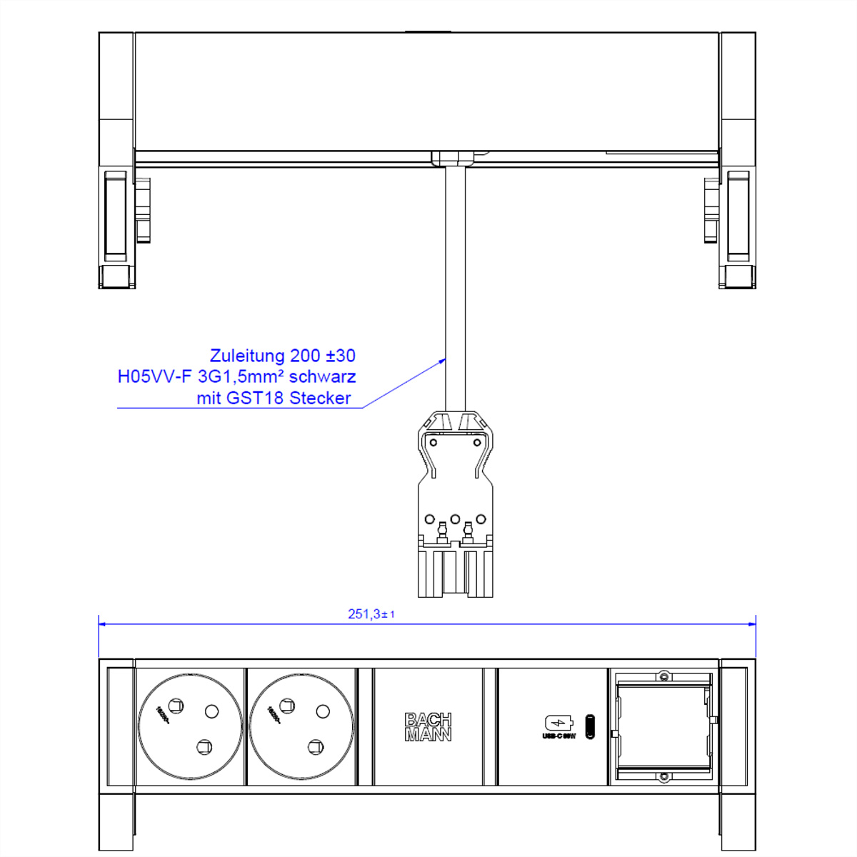 BACHMANN DESK2 2xUTE 1xUSB C 30W 1xCM 0,2m GST18 902.954 902.954 (BILD2)