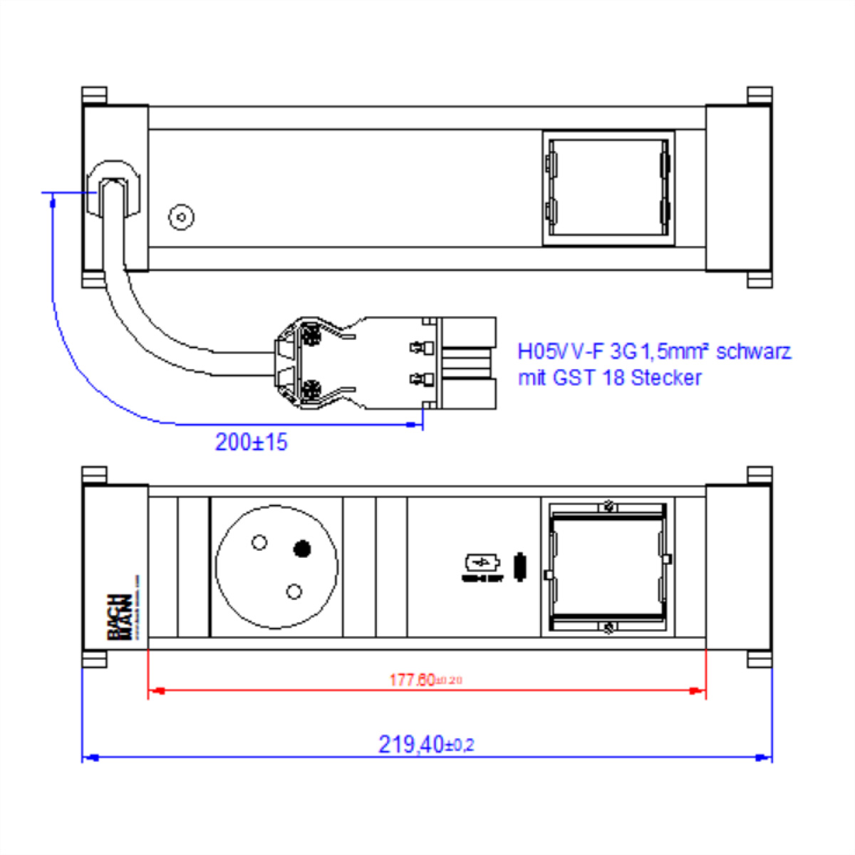 BACHMANN POWER FRAME S 1xUTE 1xUSB C 30W 1xCM 0,2m 916.529 (BILD2)